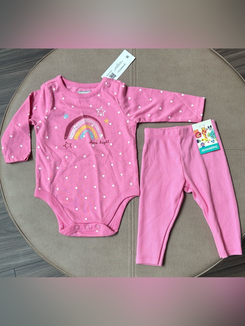 Garanimals Pink Polka Dot Shine Bright Rainbow Bodysuit Pant Set Size 0-3M